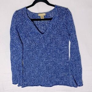 Vintage 90s Cotton Ginny Blue Cotton Linen Blend V Neck Sweater M